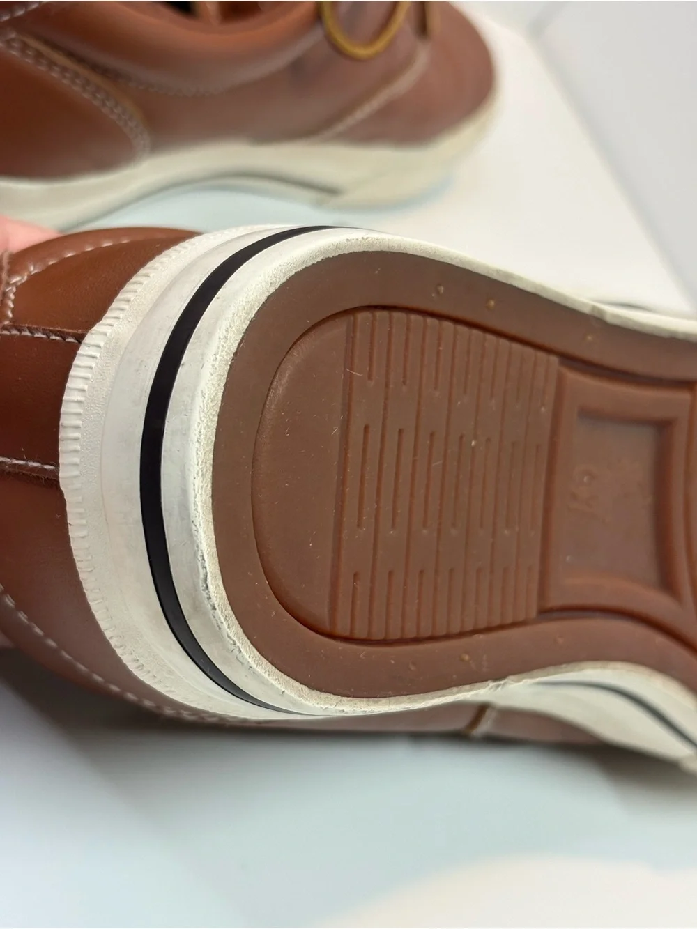Polo by Ralph Lauren Brown Leather Vaughn Sneakers with White Sole Men 9D